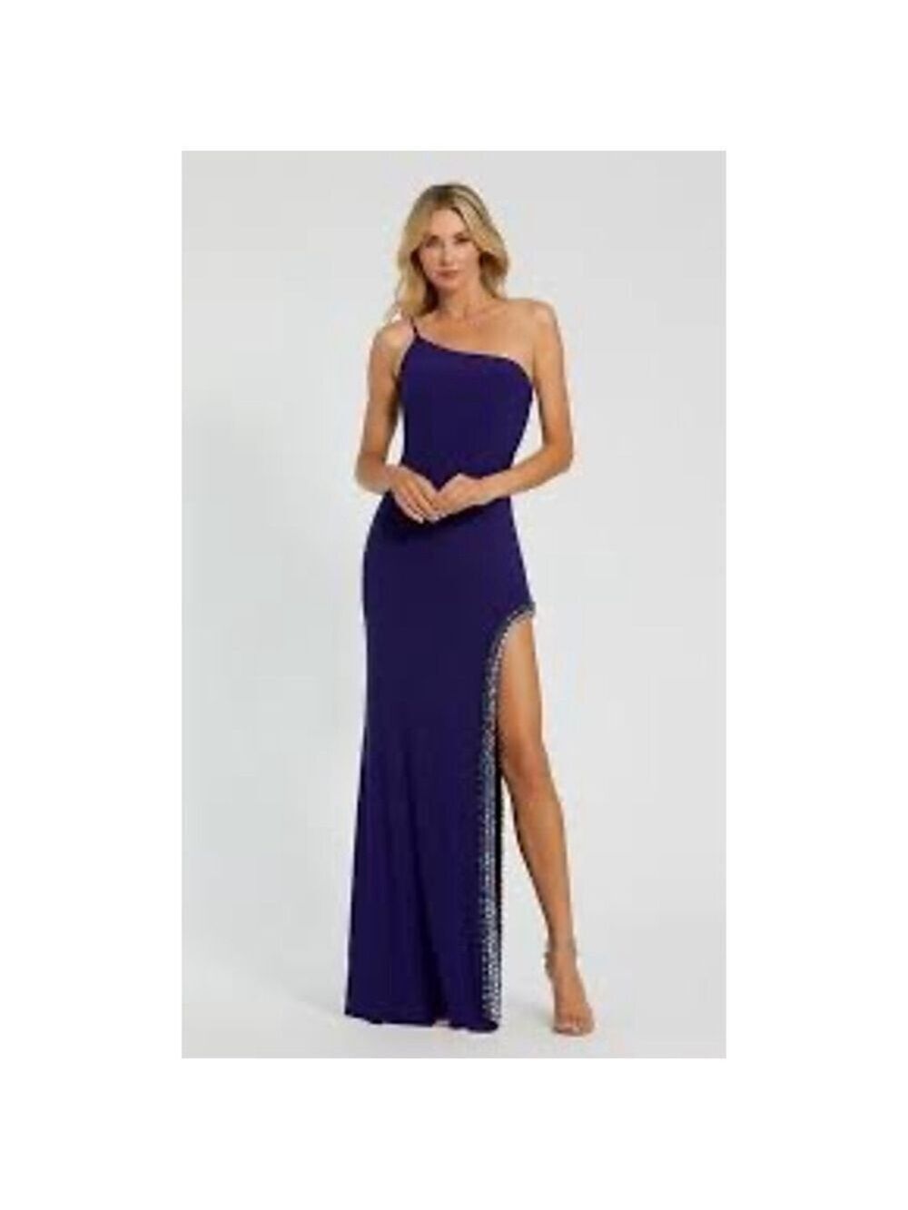Women's Mac Duggal One Shoulder Dress XS Blue with Silver Embellishments
